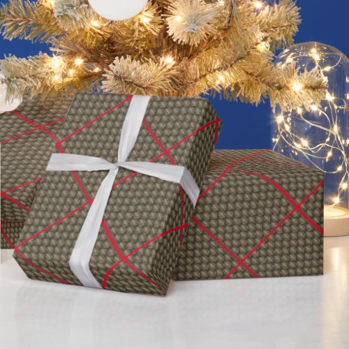 gold elegant pattern with red strips  wrapping paper