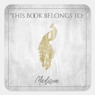 Gold Elegant Peacock Book Sticker