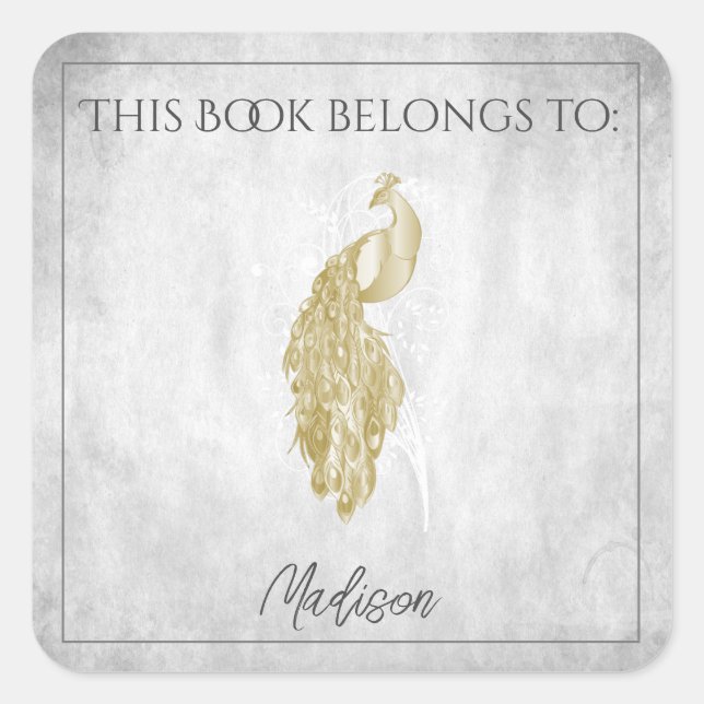 Gold Elegant Peacock Book Sticker (Front)