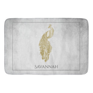 Gold Elegant Peacock Personalized Bath Mat