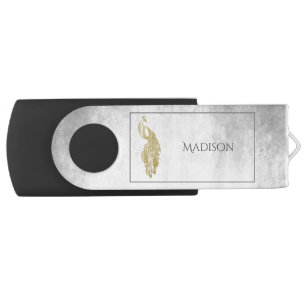 Gold Elegant Peacock Personalized Flash Drive