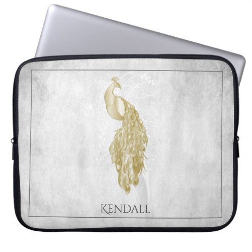 Gold Elegant Peacock Personalized Laptop Sleeve