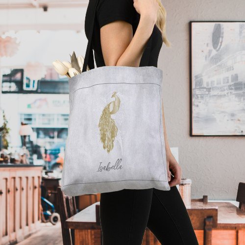 Gold Elegant Peacock Personalized Tote Bag