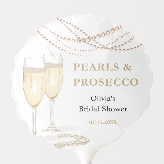 Gold Elegant Pearls and Prosecco Bridal Shower Balloon (Front)