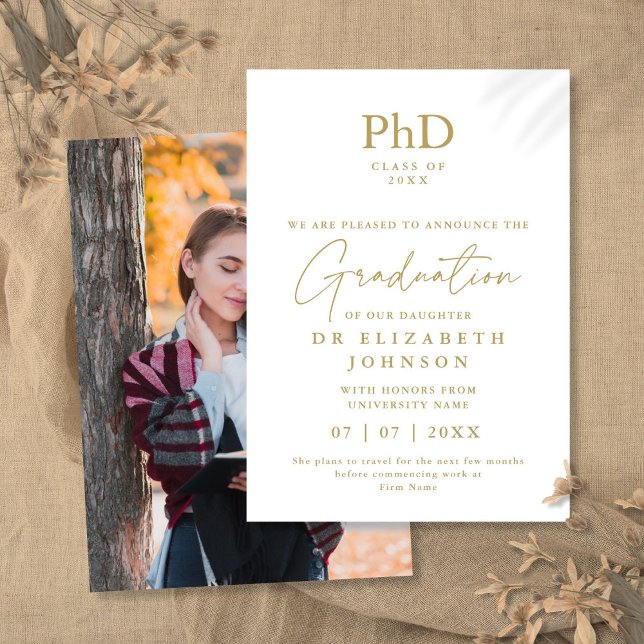 Gold Elegant PhD Degree Photo Announcement (Gold Elegant PhD Degree Photo Announcement)