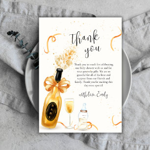 Gold Elegant Poppin Bottles Champagne Baby Shower Thank You Card