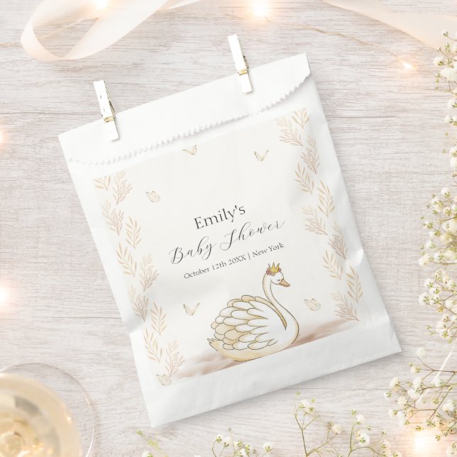 Gold Elegant Princess Swan Butterfly Baby Shower  Favor Bag (Clipped)