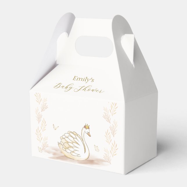 Gold Elegant Princess Swan Butterfly Baby Shower  Favor Boxes (Front Side)
