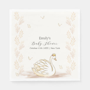 Gold Elegant Princess Swan Butterfly Baby Shower Napkins