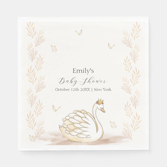 Gold Elegant Princess Swan Butterfly Baby Shower  Napkins (Front)