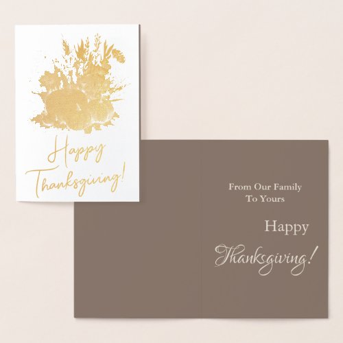 Gold Elegant Pumpkins Dry Grass Happy Thanksgiving Foil Card