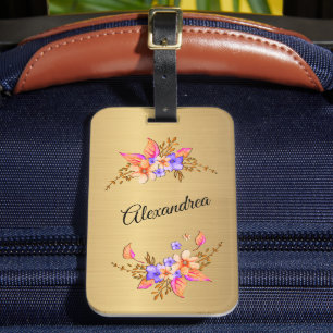 Gold Elegant Purple Floral Personalize  Luggage Tag