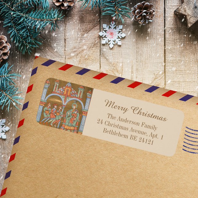 Gold Elegant Religious Merry Christmas Epiphany Label (Gold Elegant Religious Catholic Christian Merry Christmas Epiphany Holiday Return Address Label)