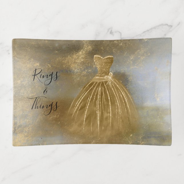 Gold Elegant Rings And Things  Trinket Tray (Front)