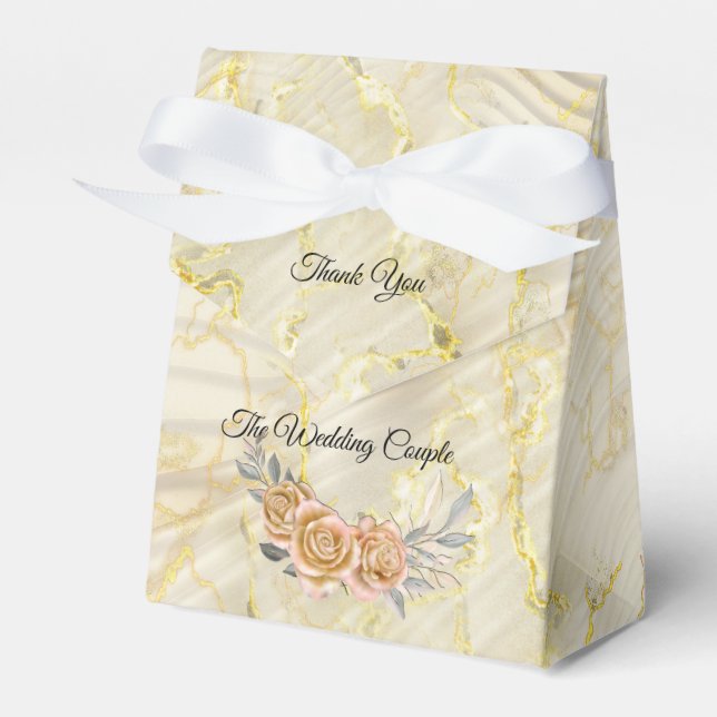 Gold Elegant Ripple Effect & Roses Favor Boxes (Front Side)