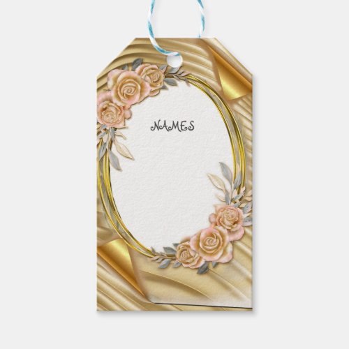 Gold Elegant Ripple Effect  Roses Gift Tags
