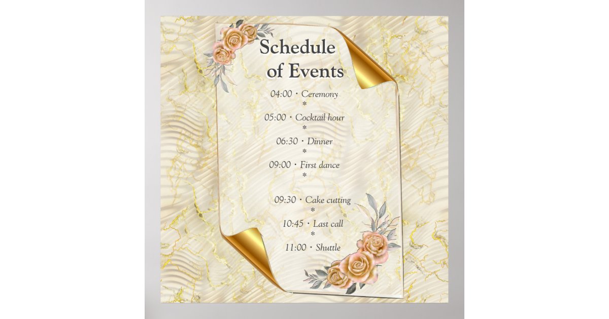 Gold Elegant Ripple Effect & Roses Leaves and Bird Poster | Zazzle
