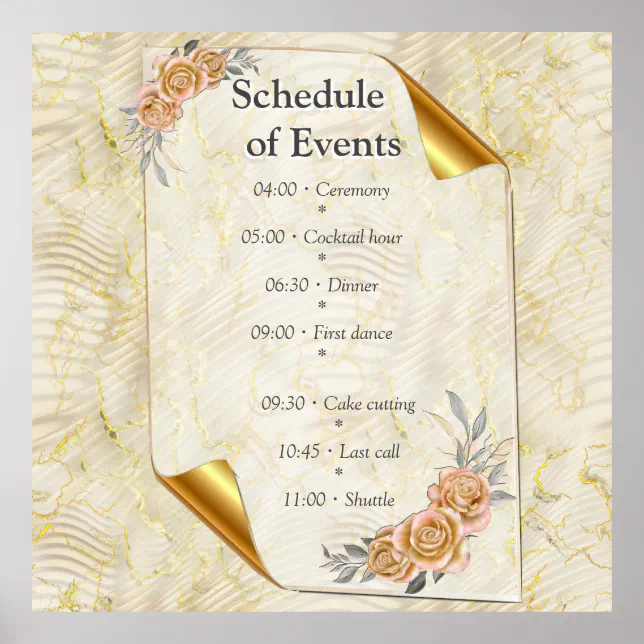 Gold Elegant Ripple Effect & Roses Leaves and Bird Poster | Zazzle