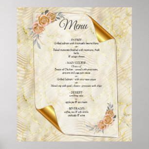 Gold Elegant Ripple Effect & Roses Leaves and Bird Poster