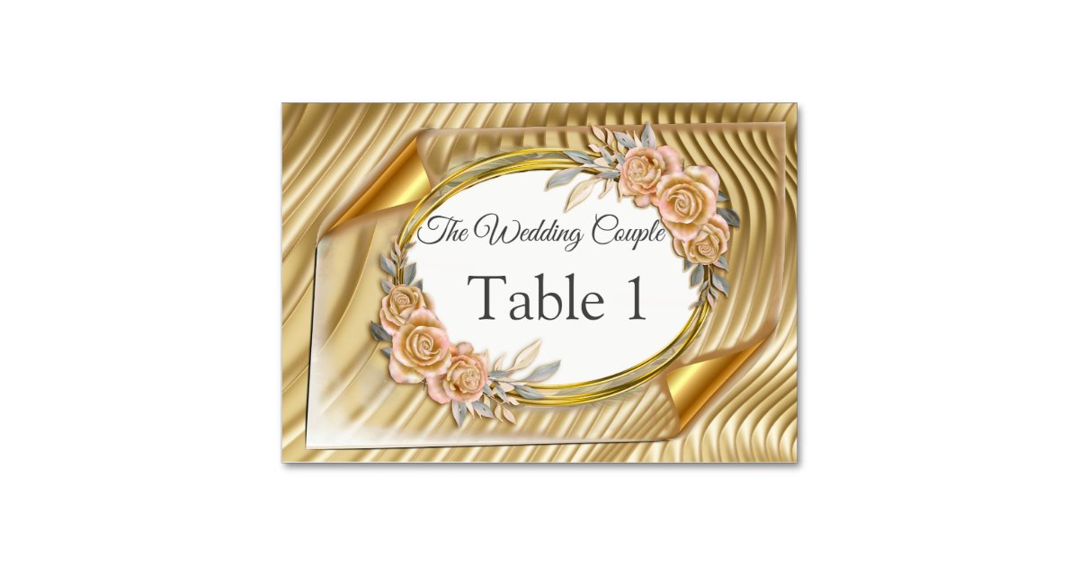 Gold Elegant Ripple Effect & Roses Leaves and Bird Table Number | Zazzle