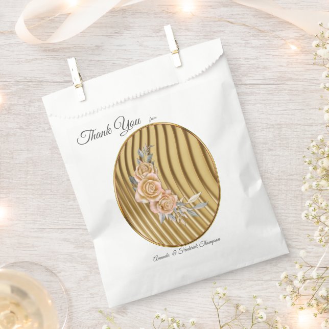 Gold Elegant Ripple Effect & Roses Leaves Favor Bag (Clipped)