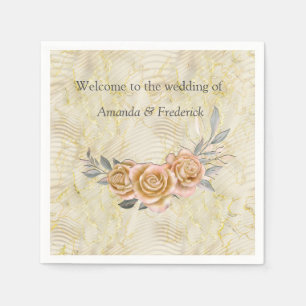 Gold Elegant Ripple Effect & Roses Leaves Napkins