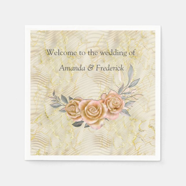 Gold Elegant Ripple Effect & Roses Leaves Napkins (Front)