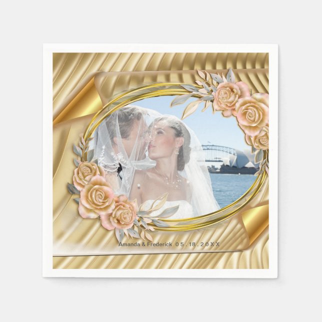 Gold Elegant Ripple Effect & Roses Napkins (Front)