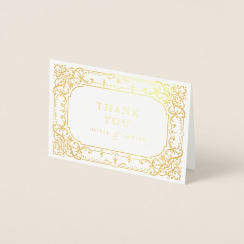 Gold elegant romantic ornate vintage wedding  foil card