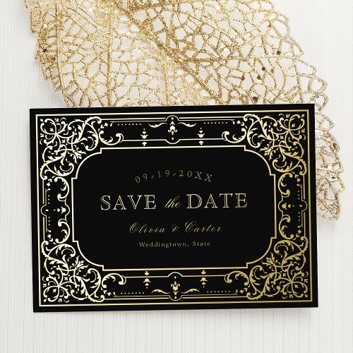 Gold elegant romantic ornate vintage wedding foil invitation