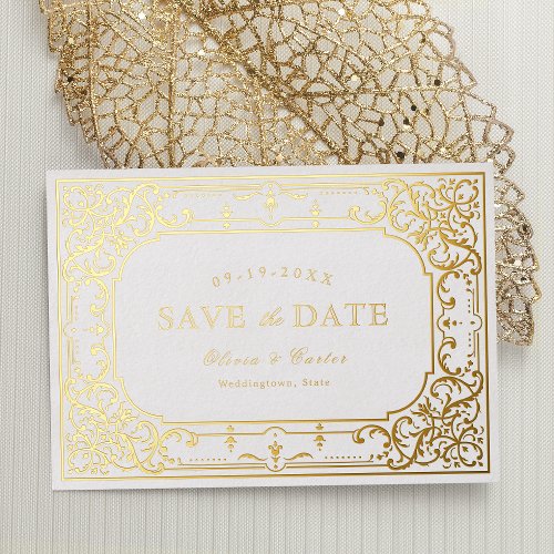 Gold elegant romantic ornate vintage wedding foil invitation