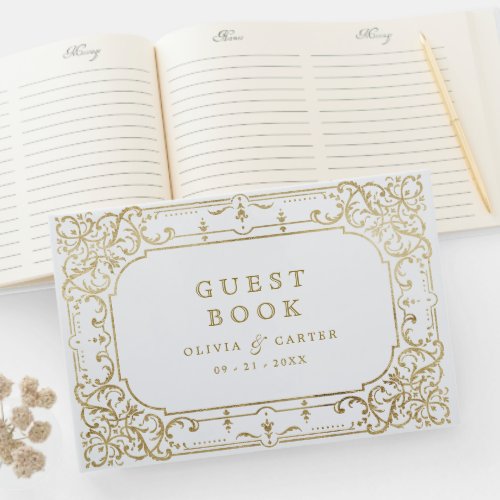 Gold elegant romantic ornate vintage wedding guest book