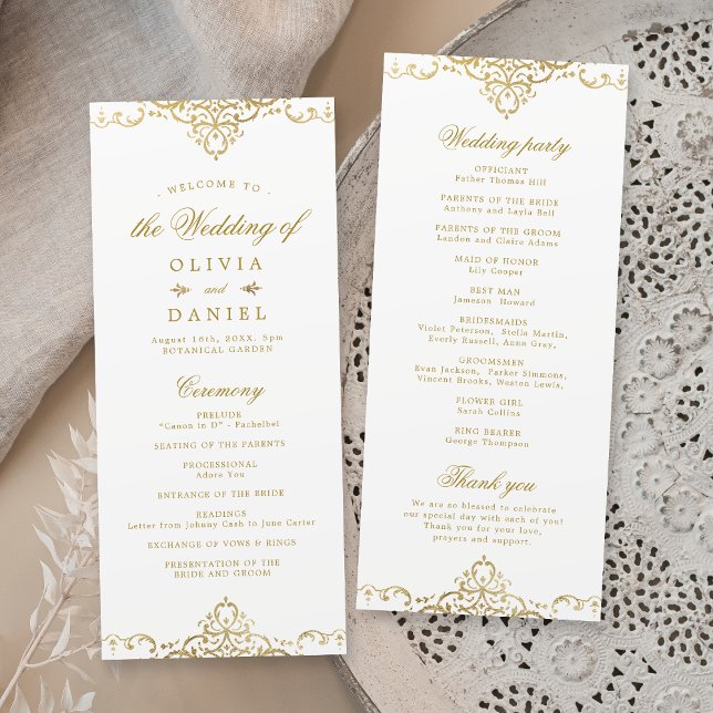 Gold elegant romantic ornate vintage wedding program (Gold elegant romantic ornate vintage wedding program)