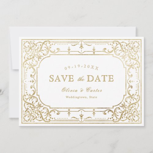 Gold elegant romantic ornate vintage wedding save the date