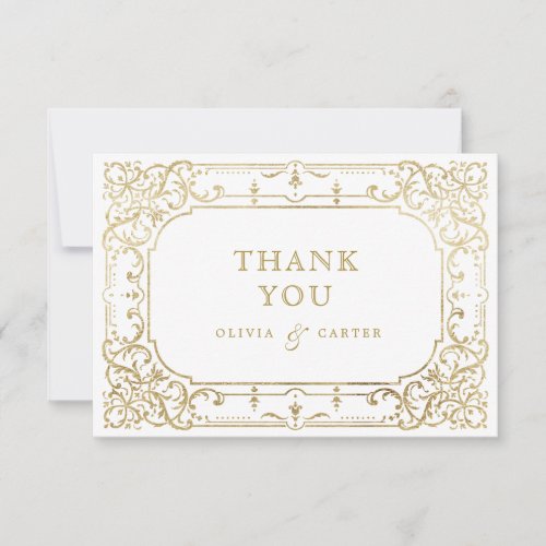 Gold elegant romantic ornate vintage wedding thank you card