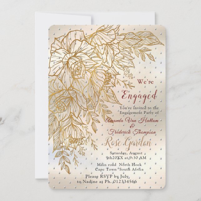 Gold Elegant Rose line drawing Invitation (Front)