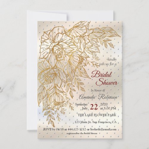 Gold Elegant Rose line drawing Invitation