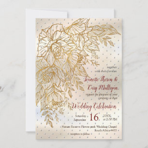 Gold Elegant Rose line drawing Invitation