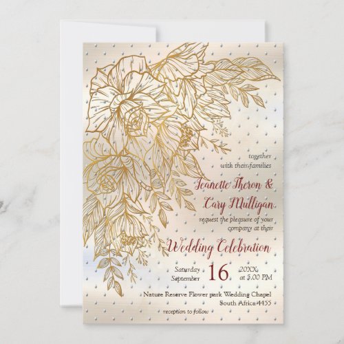 Gold Elegant Rose line drawing Invitation