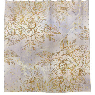 Gold Elegant Rose line drawing Shower Curtain