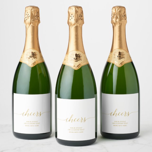 Gold Elegant Script Cheers Party Favor Sparkling Wine Label (Bottles)