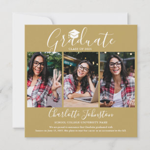 Gold Elegant Script Graduate 4 Photo Graduation An Announcement
