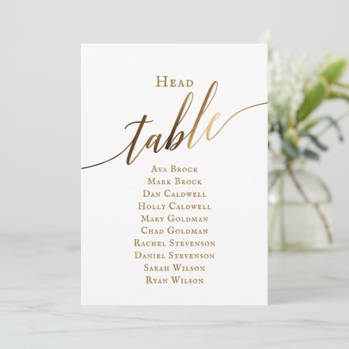 Gold Elegant Script  Head Table Seating Chart Invitation