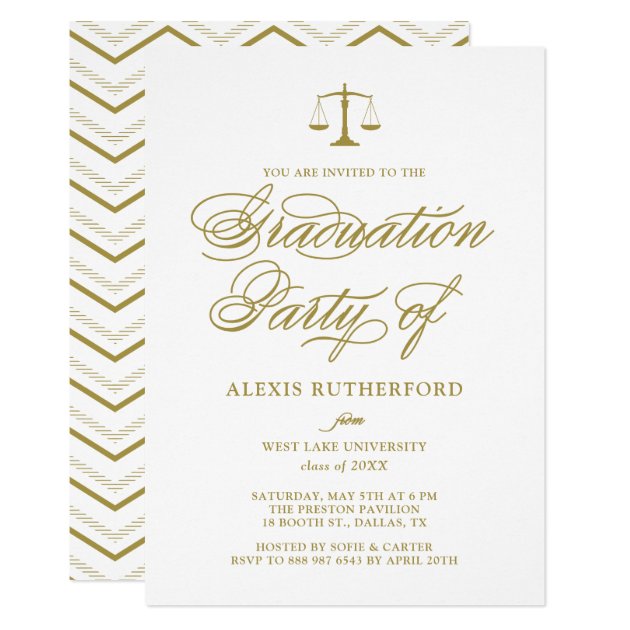 Gold Elegant Script Law School Graduation Invitation