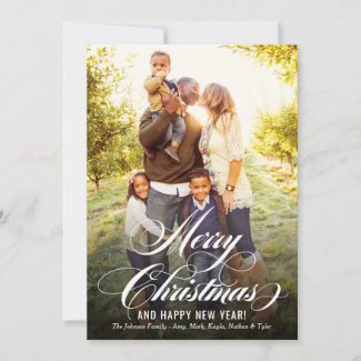 Gold Elegant Script Merry Christmas Photo Holiday Card