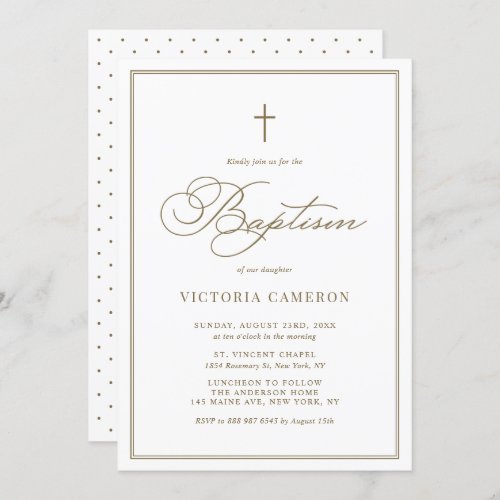 Gold Elegant Script Minimalist Baptism Invitation