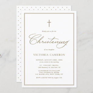 Gold Elegant Script Minimalist Christening Invitation
