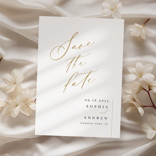 Gold elegant script minimalist wedding save the date
