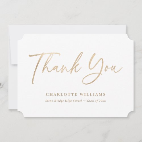 Gold Elegant Script Modern Graduation Thank You Card