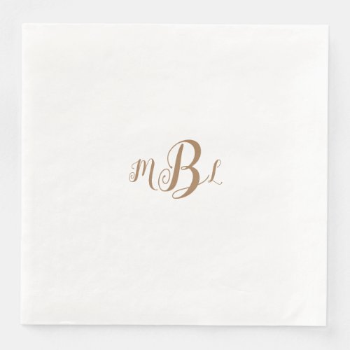 Gold Elegant Script Monogram White Wedding Paper Dinner Napkins